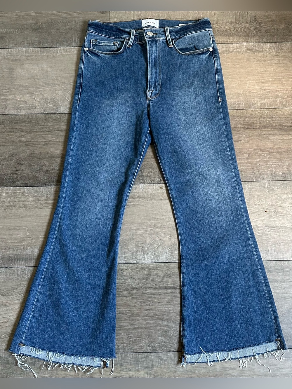 FRAME Le Crop Flare High Rise Raw Hem Cropped Jeans Size 28